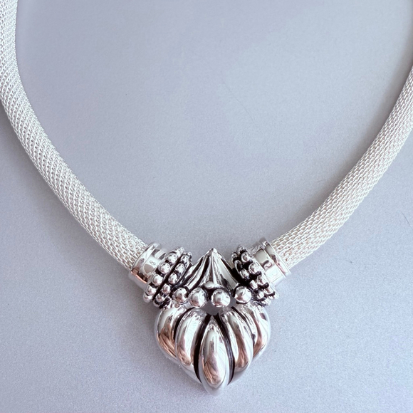 Joseph Esposito Fluted Puffy Heart 6mm Mesh Somerset Sterling Silver Necklace - Picture 1 of 11